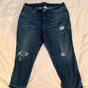 Maurices Dark Blue Distressed Cropped Jeans
